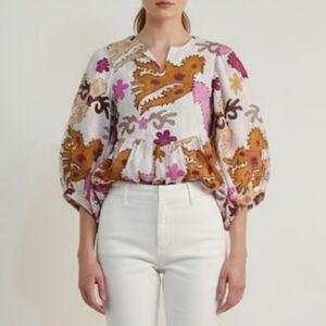 Samantha Sung Anastasia Printed Top Blouse Size 6
